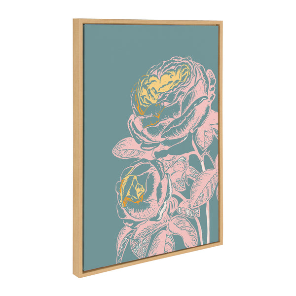 Kate & Laurel Sylvie Floral In Teal Framed Canvas By Apricot And Birch