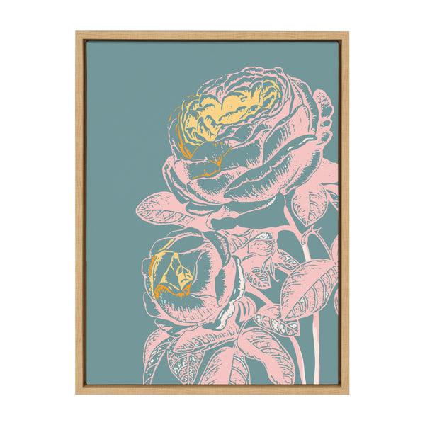 kate & laurel Sylvie Floral in Teal Framed Canvas by Apricot and Birch