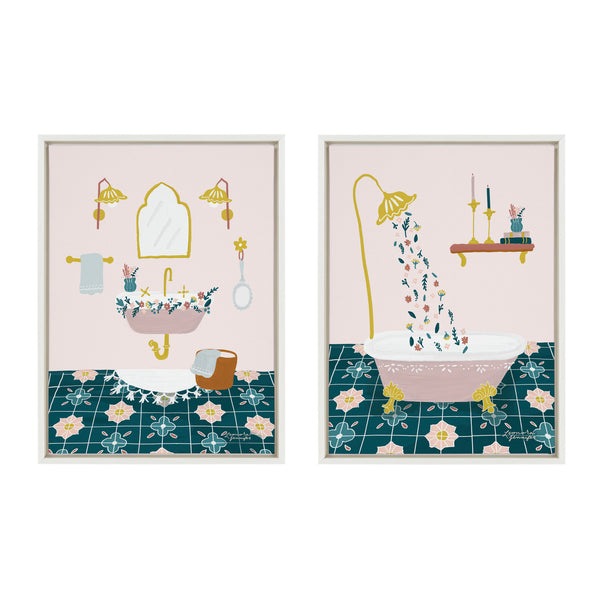 Kate & Laurel Sylvie Floral Sink And Floral Bath Framed Canvas Art Set By Leonora Jennifer Benza Of Yellow Heart Art
