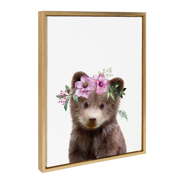 Kate & Laurel Sylvie Flower Crown Bear Framed Canvas By Amy Peterson Art Studio