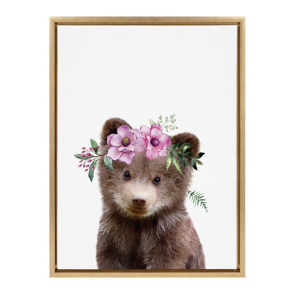 Kate & Laurel Sylvie Flower Crown Bear Framed Canvas By Amy Peterson Art Studio