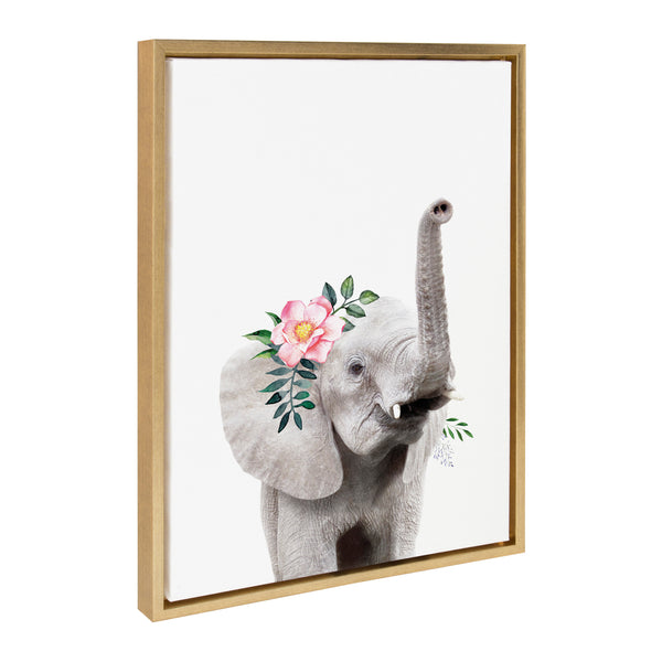 Kate & Laurel Sylvie Flower Crown Elephant Framed Canvas By Amy Peterson Art Studio