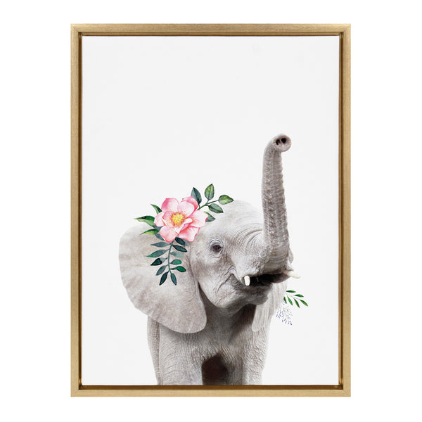 Kate & Laurel Sylvie Flower Crown Elephant Framed Canvas By Amy Peterson Art Studio