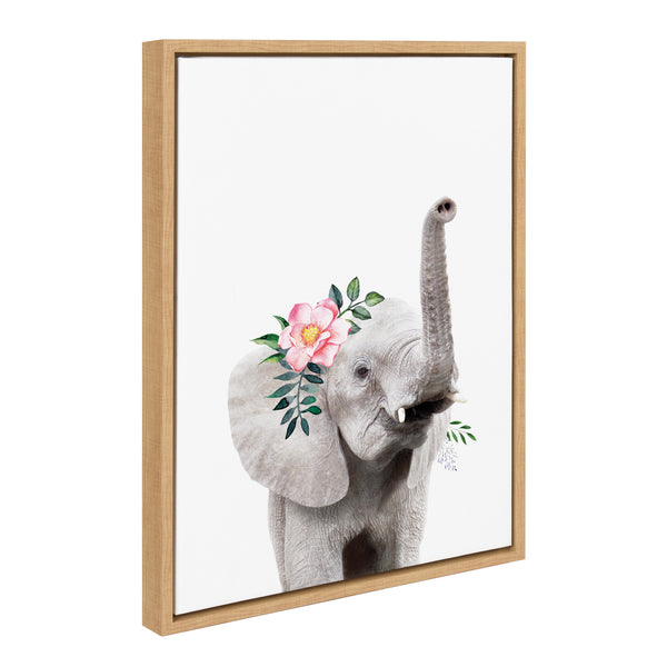 kate & laurel Sylvie Flower Crown Elephant Framed Canvas by Amy Peterson Art Studio