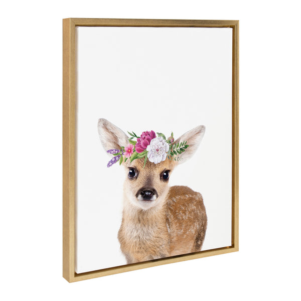 Kate & Laurel Sylvie Flower Crown Fawn Framed Canvas By Amy Peterson Art Studio