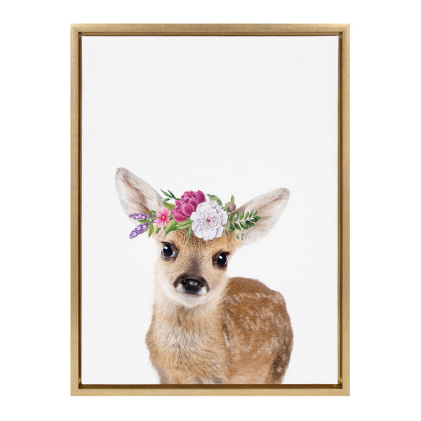 Kate & Laurel Sylvie Flower Crown Fawn Framed Canvas By Amy Peterson Art Studio
