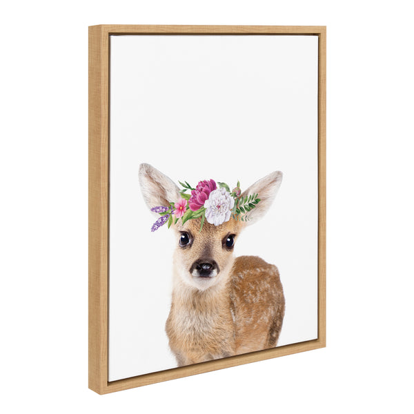kate & laurel Sylvie Flower Crown Fawn Framed Canvas by Amy Peterson Art Studio