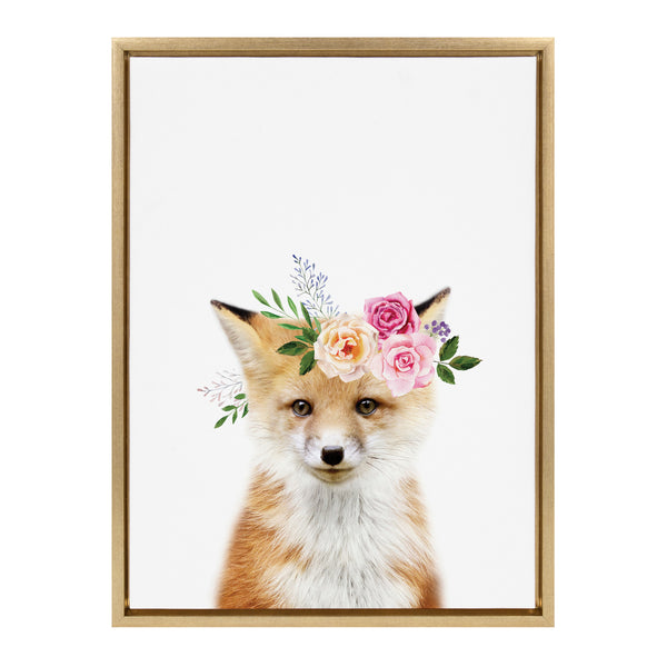 Kate & Laurel Sylvie Flower Crown Fox Framed Canvas By Amy Peterson Art Studio