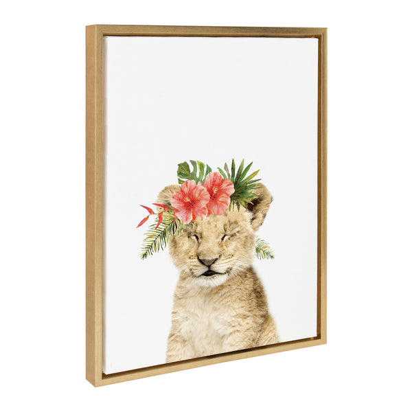 Kate & Laurel Sylvie Flower Crown Lion Cub Framed Canvas By Amy Peterson Art Studio