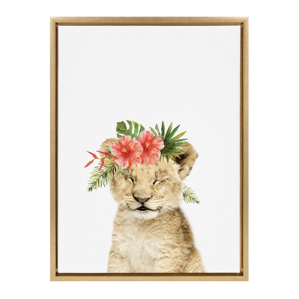Kate & Laurel Sylvie Flower Crown Lion Cub Framed Canvas By Amy Peterson Art Studio