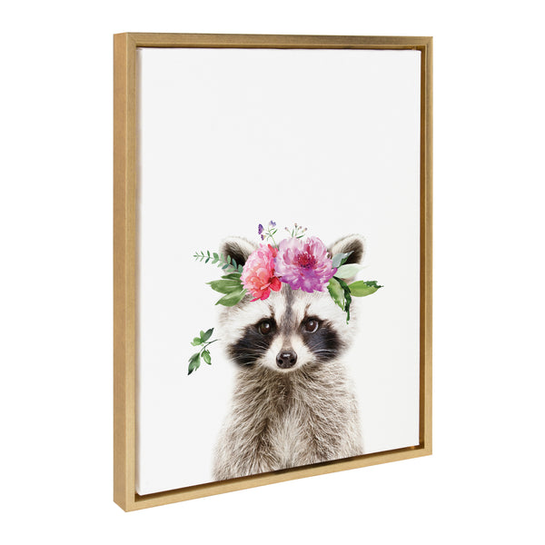 Kate & Laurel Sylvie Flower Crown Raccoon Framed Canvas By Amy Peterson Art Studio