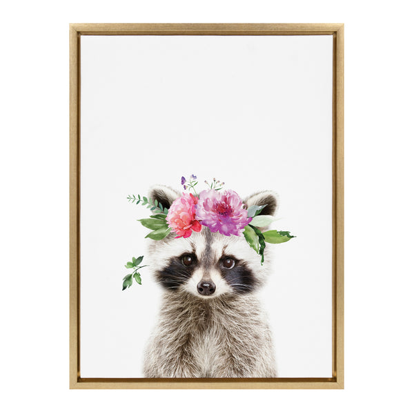 Kate & Laurel Sylvie Flower Crown Raccoon Framed Canvas By Amy Peterson Art Studio