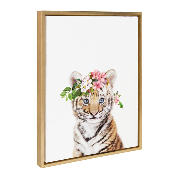 Kate & Laurel Sylvie Flower Crown Tiger Cub Framed Canvas By Amy Peterson Art Studio