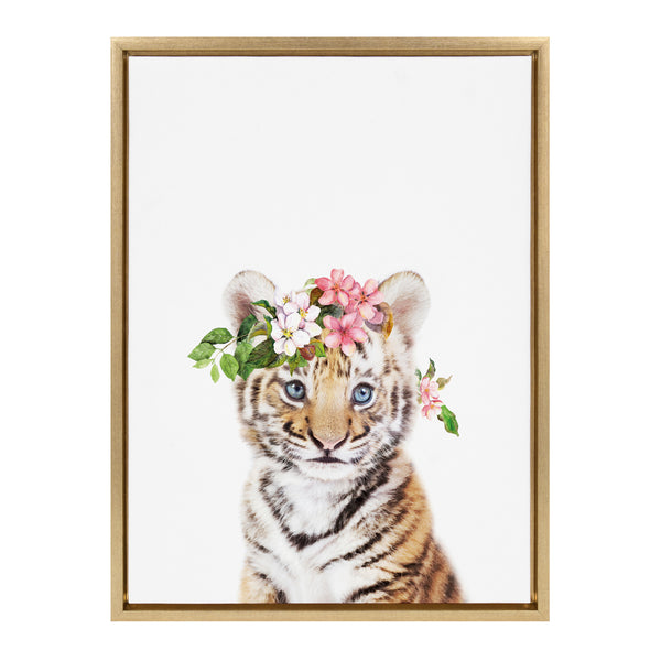 Kate & Laurel Sylvie Flower Crown Tiger Cub Framed Canvas By Amy Peterson Art Studio