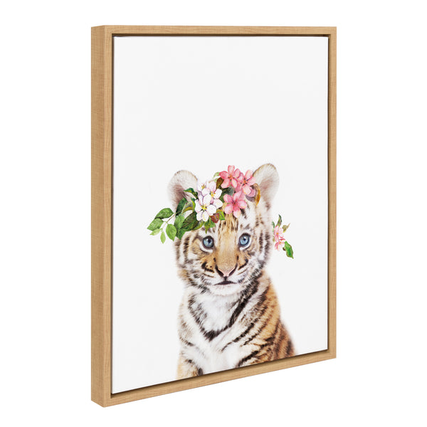 kate & laurel Sylvie Flower Crown Tiger Cub Framed Canvas by Amy Peterson Art Studio