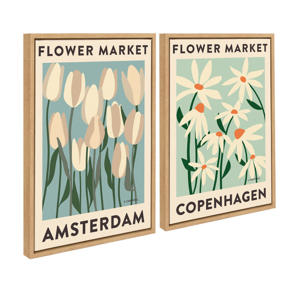 kate & laurel Sylvie Flower Market 3 and 4 Framed Canvas Art Set by Carrie Cantwell