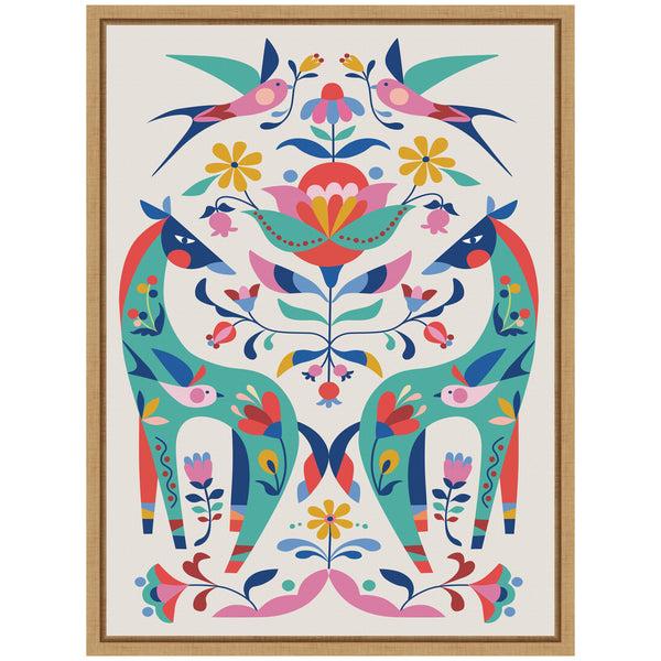 Kate & Laurel Sylvie Folk-Art Horses And Birds Framed Canvas By Rachel Lee