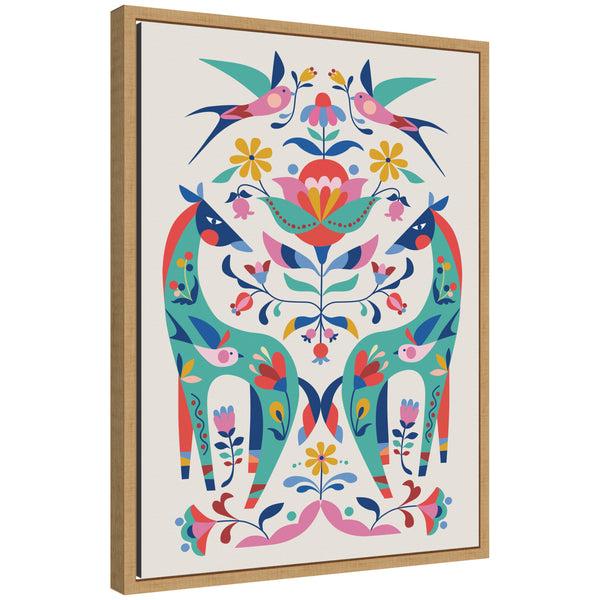 kate & laurel Sylvie Folk-Art Horses and Birds Framed Canvas by Rachel Lee