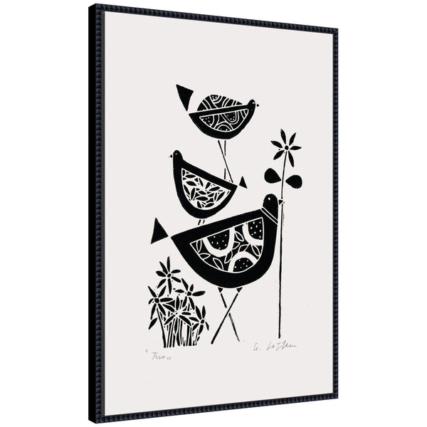 Kate & Laurel Sylvie Folk Bird Family Trio Linocut Framed Canvas By Giuliana Lazzerini