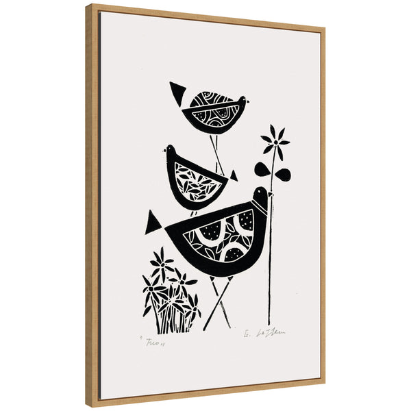 kate & laurel Sylvie Folk Bird Family Trio Linocut Framed Canvas by Giuliana Lazzerini
