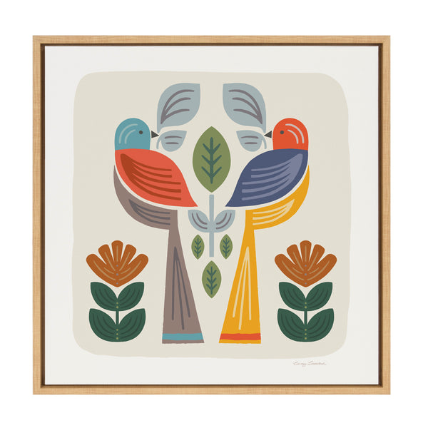 Kate & Laurel Sylvie Folk Birds Harvest Framed Canvas By Carey Copeland