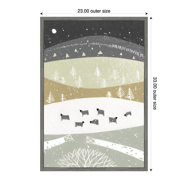 Kate & Laurel Sylvie Folk Dales Snow Linocut Framed Canvas By Giuliana Lazzerini