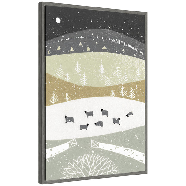 kate & laurel Sylvie Folk Dales Snow Linocut Framed Canvas by Giuliana Lazzerini