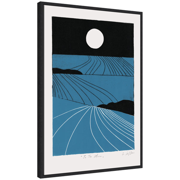 kate & laurel Sylvie Folk To The Moon Linocut Framed Canvas by Giuliana Lazzerini