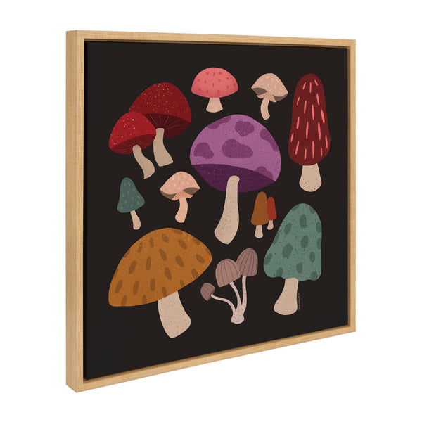 Kate & Laurel Sylvie Forest Mushrooms Dark Framed Canvas By Carey Copeland