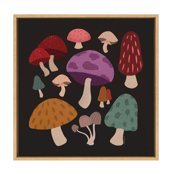 Kate & Laurel Sylvie Forest Mushrooms Dark Framed Canvas By Carey Copeland