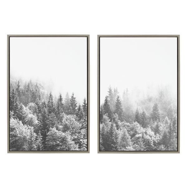 kate & laurel Sylvie Forest On A Foggy Day Black and White Framed Canvas Set by The Creative Bunch Studio