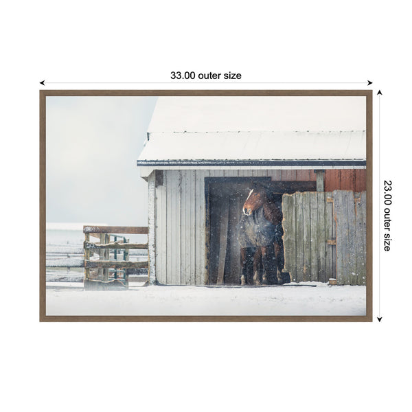 Kate & Laurel Sylvie Framed Canvas Barn Horse In Snow By Emiko And Mark Franzen