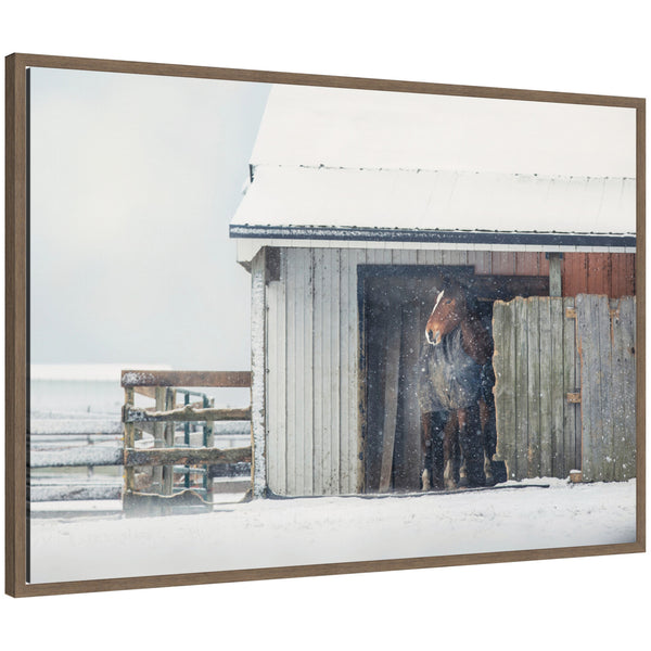 kate & laurel Sylvie Framed Canvas Barn Horse in Snow by Emiko and Mark Franzen