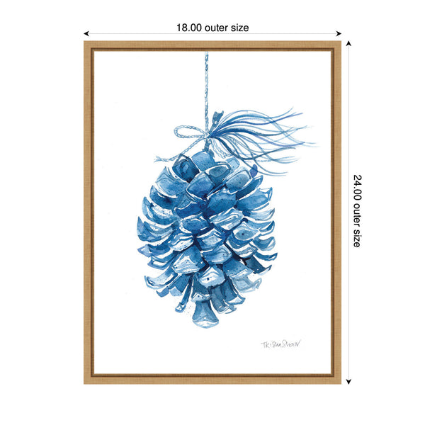 Kate & Laurel Sylvie Framed Canvas Blue Pine Cone By Patricia Shaw