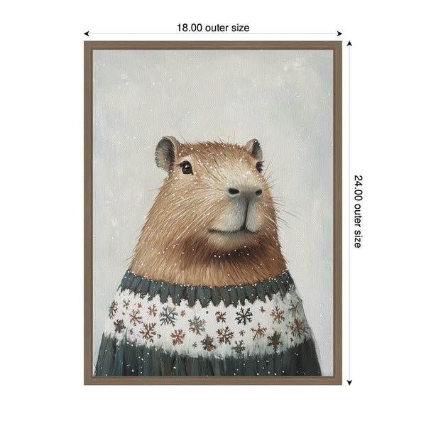 Kate & Laurel Sylvie Framed Canvas Capybara In Winter Snowflake Sweater By The Creative Bunch Studio