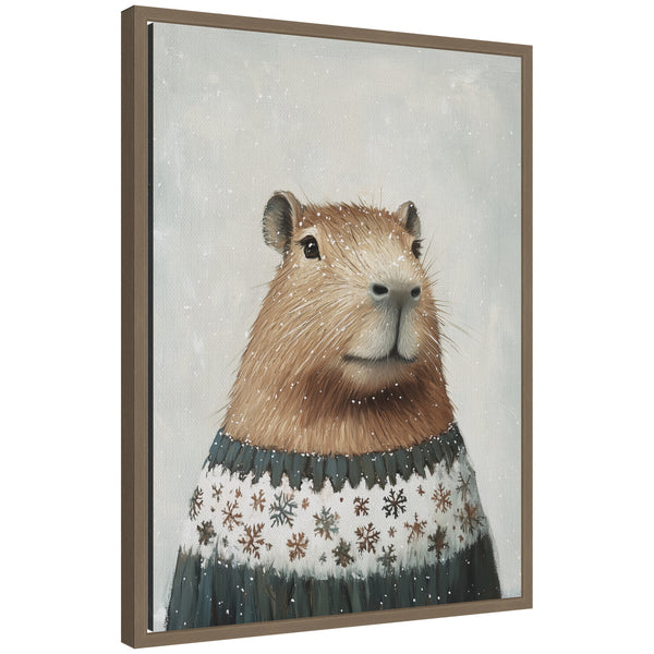 kate & laurel Sylvie Framed Canvas Capybara in Winter Snowflake Sweater by The Creative Bunch Studio