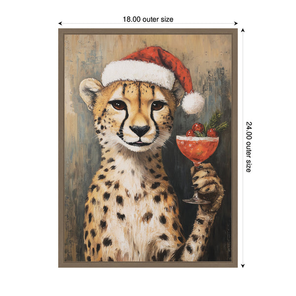 Kate & Laurel Sylvie Framed Canvas Cheetah Festive Cocktail Santa Hat By The Creative Bunch Studio
