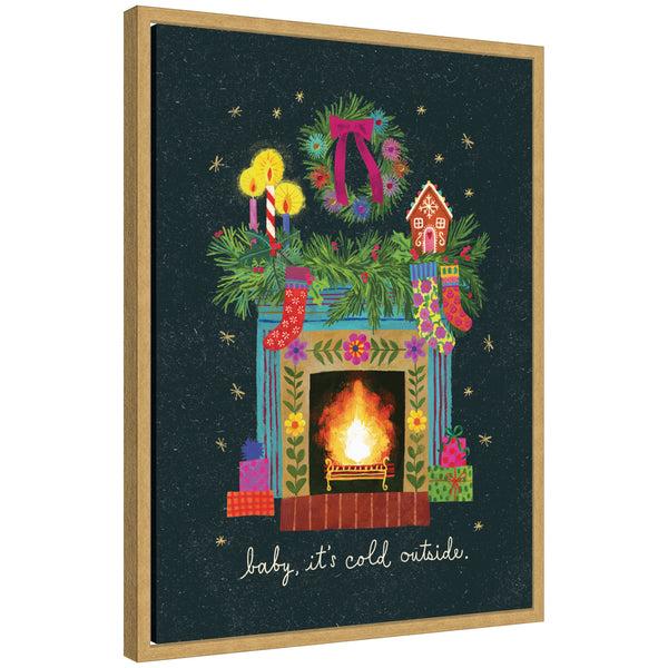 kate & laurel Sylvie Framed Canvas Christmas Fireplace by Shannon Snow