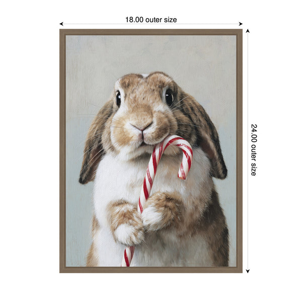 Kate & Laurel Sylvie Framed Canvas Cute Bunny Candy Cane By The Creative Bunch Studio