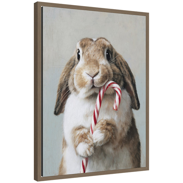 kate & laurel Sylvie Framed Canvas Cute Bunny Candy Cane by The Creative Bunch Studio
