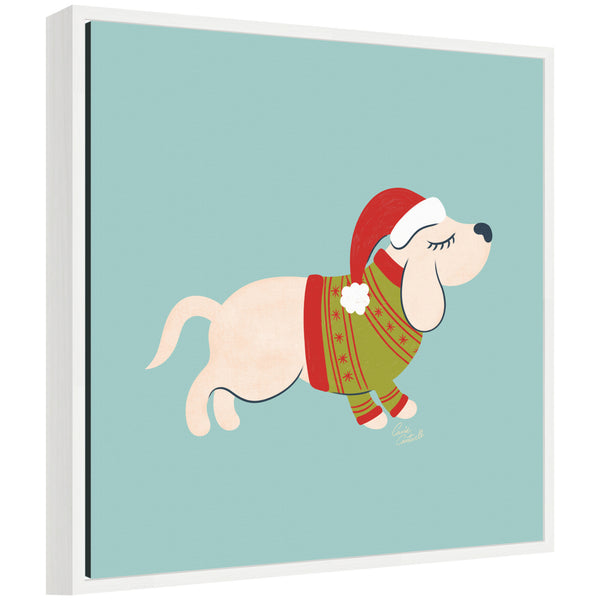 kate & laurel Sylvie Framed Canvas Cute Christmas Beagle by Carrie Cantwell