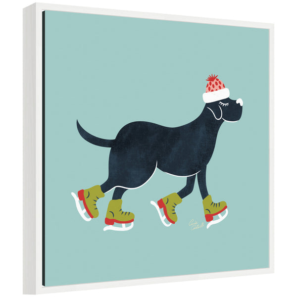 kate & laurel Sylvie Framed Canvas Cute Christmas Black Labrador Retriever by Carrie Cantwell