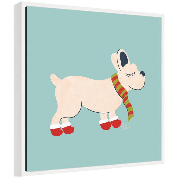 kate & laurel Sylvie Framed Canvas Cute Christmas Frenchie by Carrie Cantwell