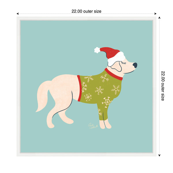 Kate & Laurel Sylvie Framed Canvas Cute Christmas Golden Retriever By Carrie Cantwell