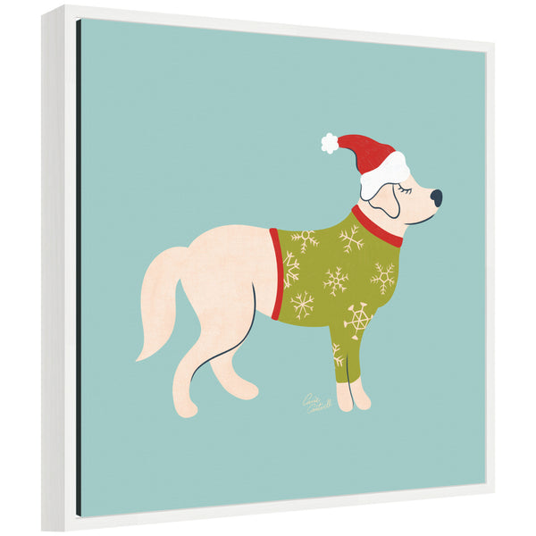 kate & laurel Sylvie Framed Canvas Cute Christmas Golden Retriever by Carrie Cantwell
