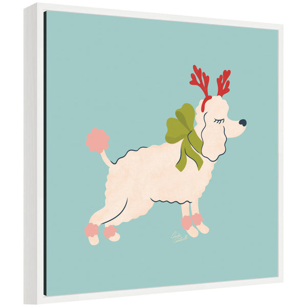 kate & laurel Sylvie Framed Canvas Cute Christmas Poodle by Carrie Cantwell