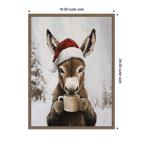 Kate & Laurel Sylvie Framed Canvas Donkey Winter Hot Cocoa By The Creative Bunch Studio