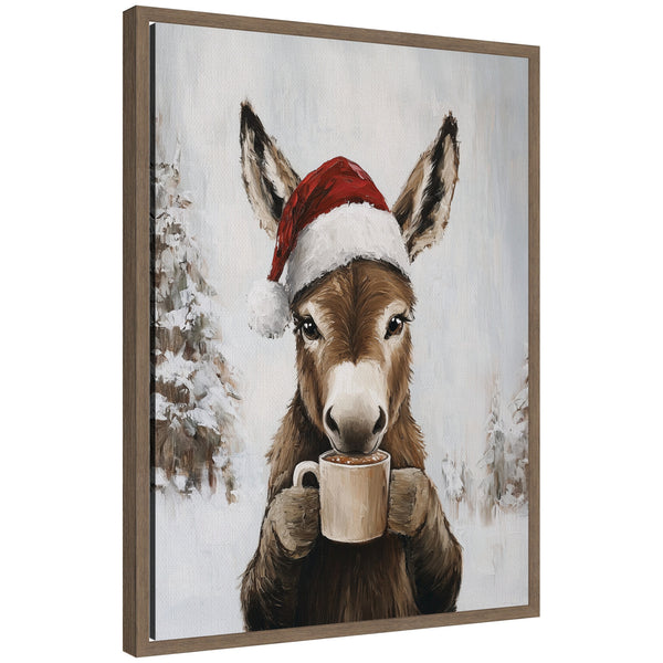 kate & laurel Sylvie Framed Canvas Donkey Winter Hot Cocoa by The Creative Bunch Studio