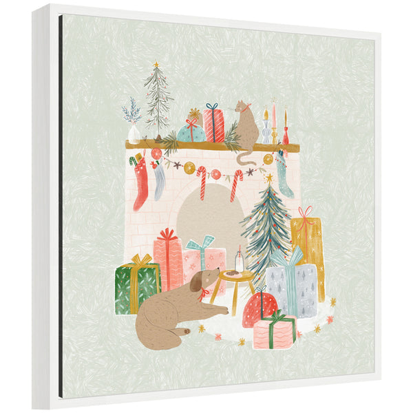 kate & laurel Sylvie Framed Canvas Festive Holiday Pet Fireplace by Jill Labieniec