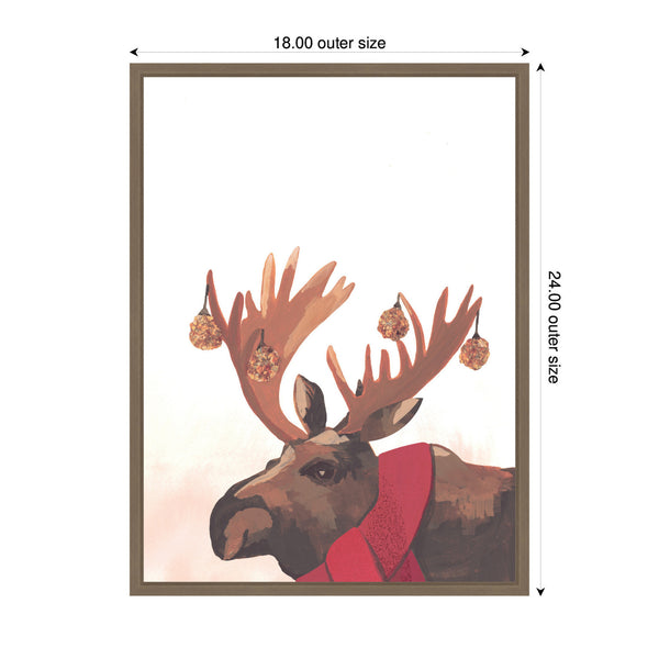 Kate & Laurel Sylvie Framed Canvas Festive Moose By Teju Reval